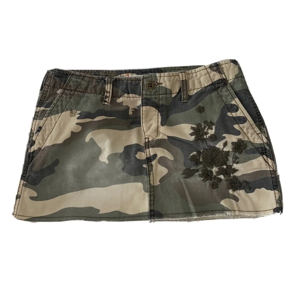 Roxy Camo Denim Mini Skirt w/ Floral Bead design